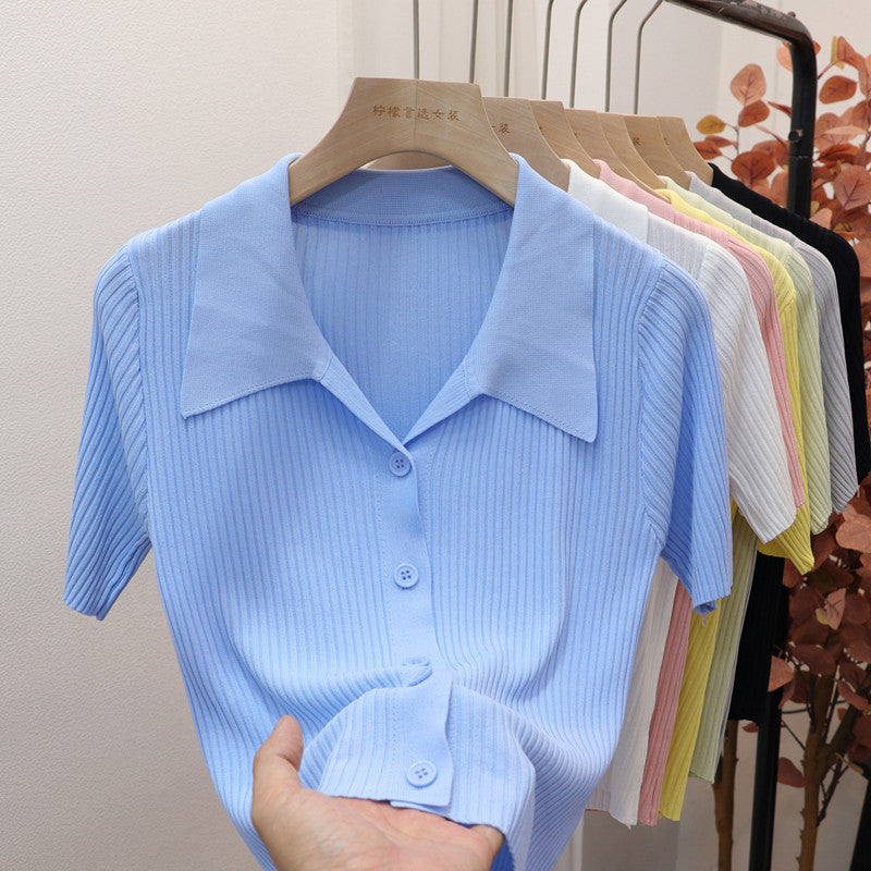Women's Short Sleeve Silk Blend Polo Shirt - Unique Design