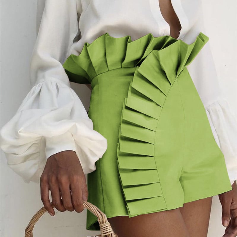 High-Waisted Lace Pleated Shorts for Women