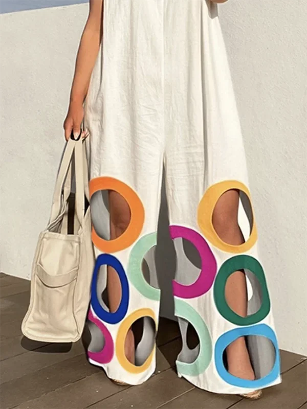 Sleeveless round neck Oversized Colorful Circle Cutouts Hollow Out Jumpsuits