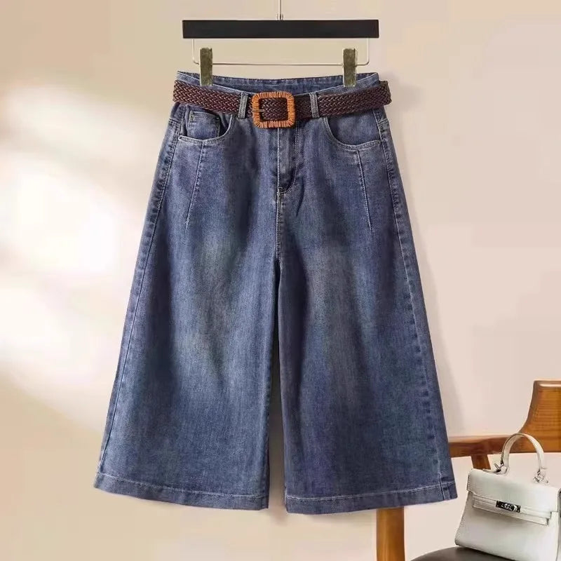 High Waist Loose Fit Thin Denim orts Women's Summer Casual Straight Leg Vintage Five-Point Pants Wide Leg Bootcut Jeans