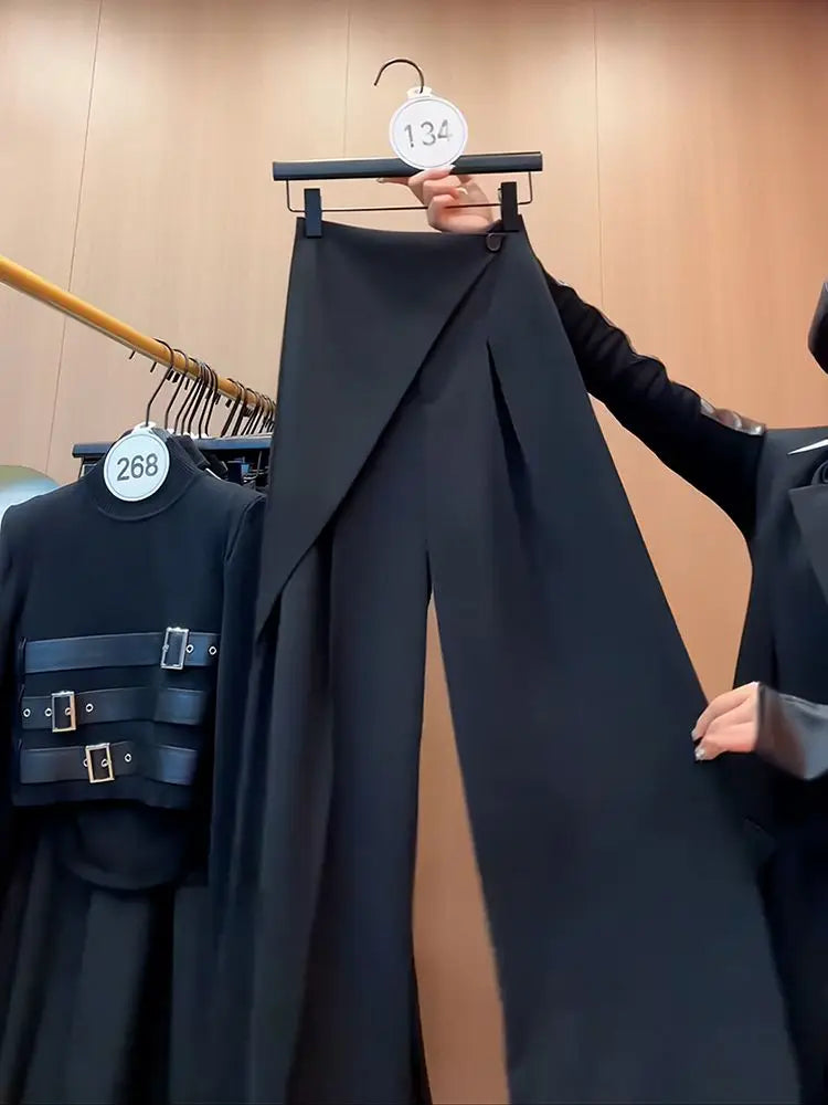 Korean-style High waist female fashion design suit pants wide legs