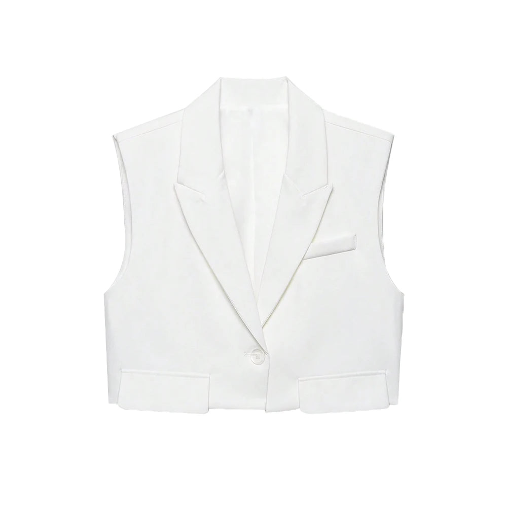 Sleeveless Tank Top Vest Cropped Waistcoat Lapel Collar
