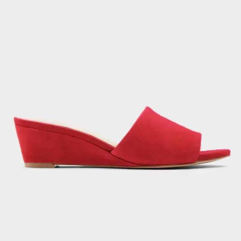Elegant Summer Slippers 3cm Velvet Mules Wedge Sandals Slippers Open Toe High Heels Casual Dress Woman Shoes Plus Size