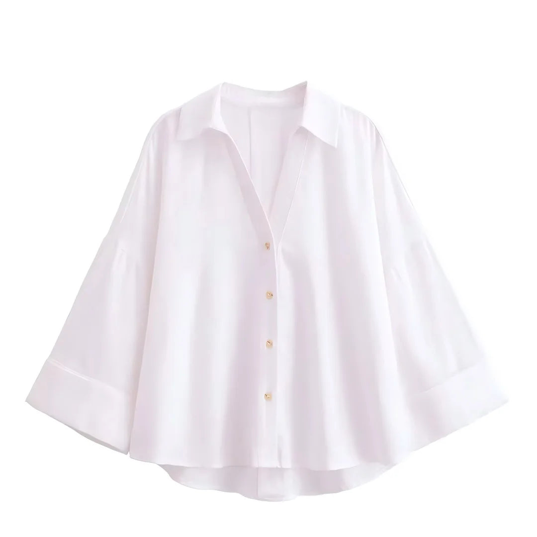 KONDALA Minimalist Casual Loose Shirt Women New 2026 Trendy Commute Wide Sleeves Shirt Spring Summer Fashion Holidays Lady Shirt