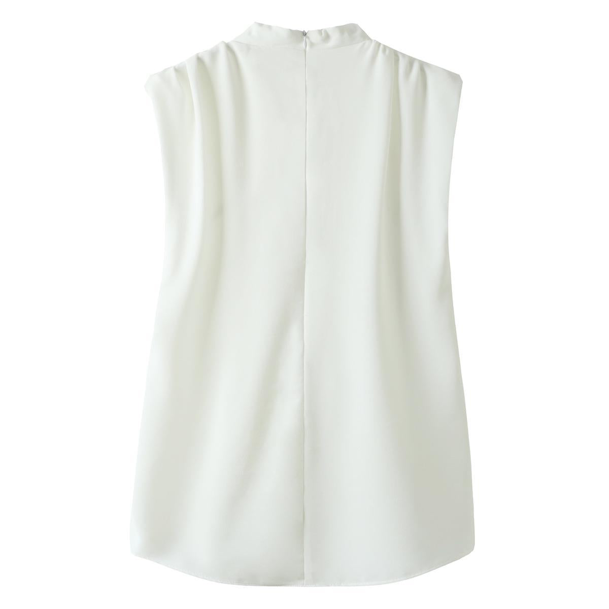 Casual Sleeveless mock neck Solid Color Blouse