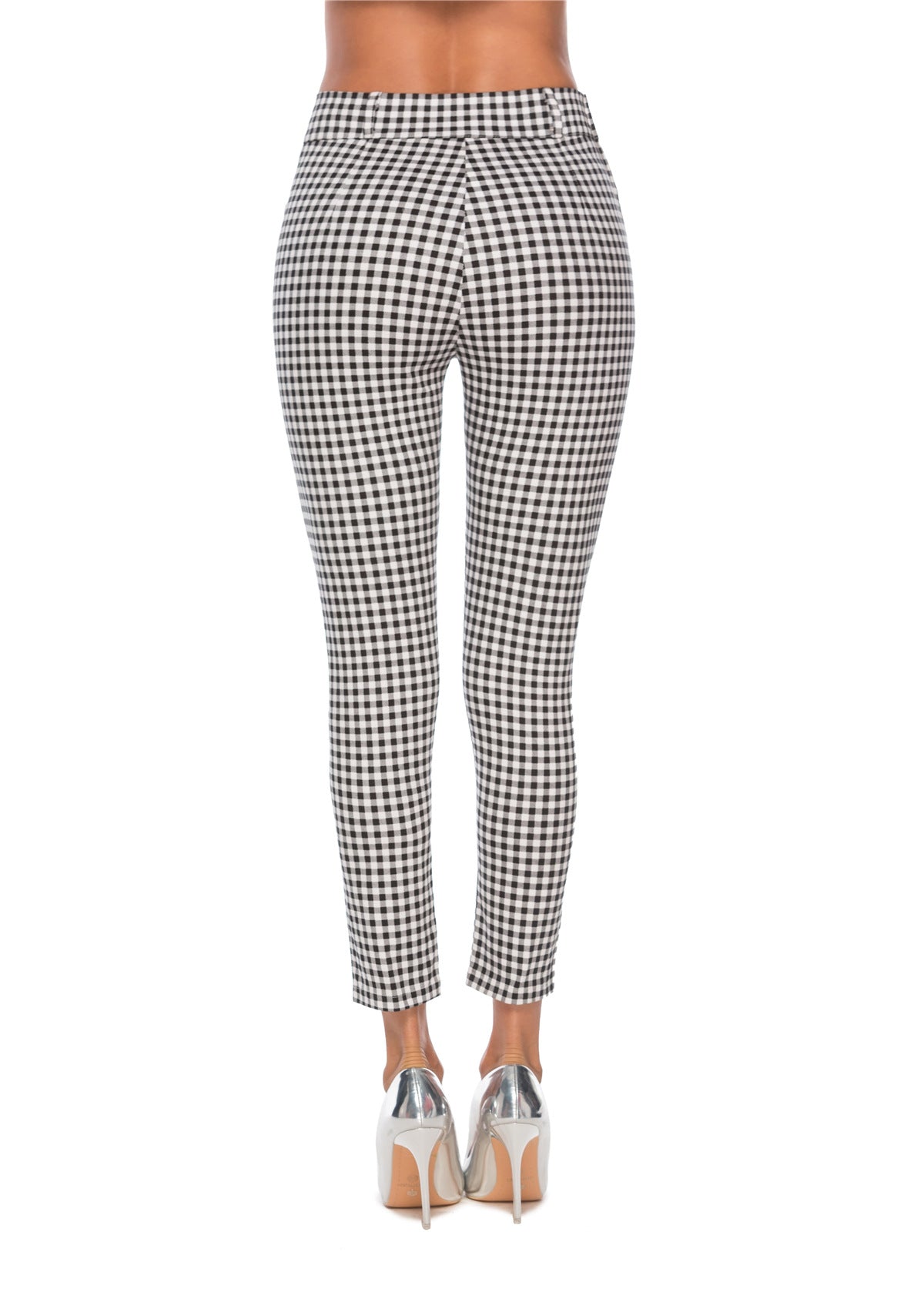 High-Waisted Checkered 3/4 Pencil Pants for Women