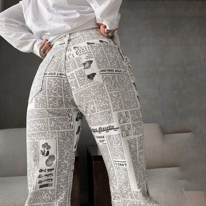 Print Patchwork Straight Pants for Women