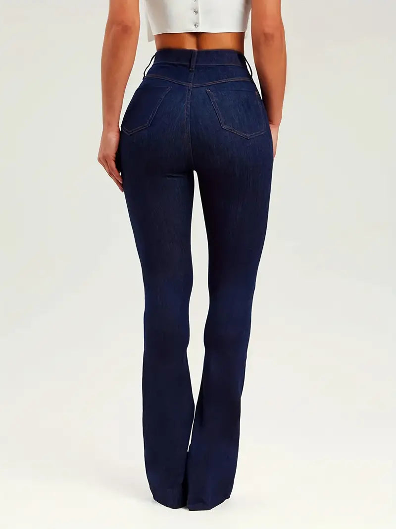 Solid Color Butt Lifting Mid- Rise Flare Jeans