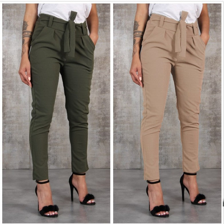 Fashionable Straight Leg  Waist-Cinched Pants for Women
