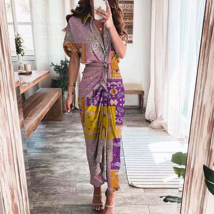 Short Sleeve ruffle  Maxi Dress for Women