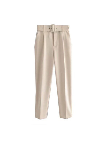 High Waist Slim Fit Suit Pants with Belt