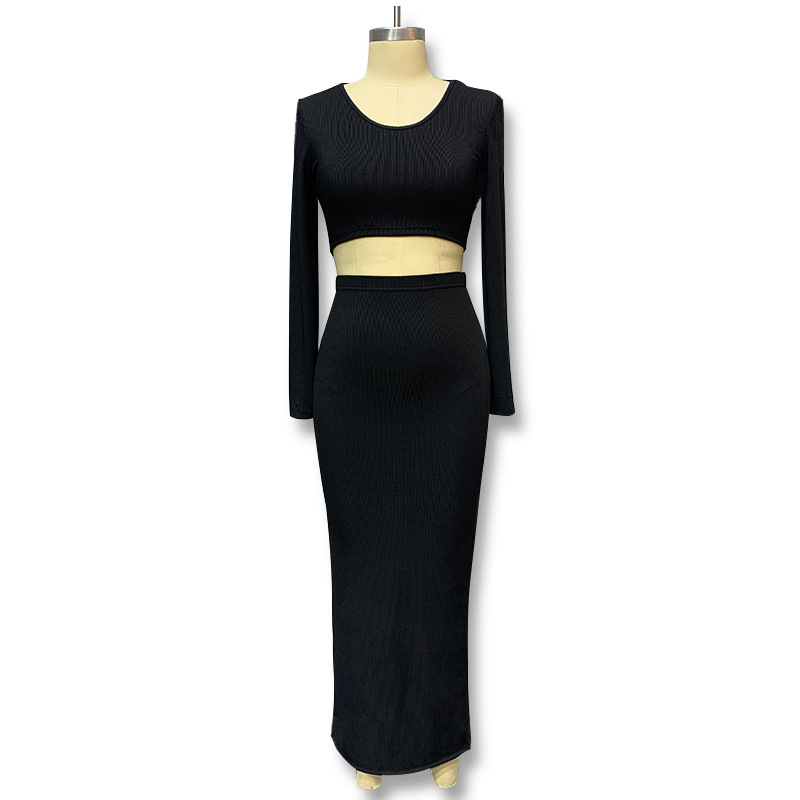 2-Piece Women’s Set – Long Sleeve & Slit Skirt