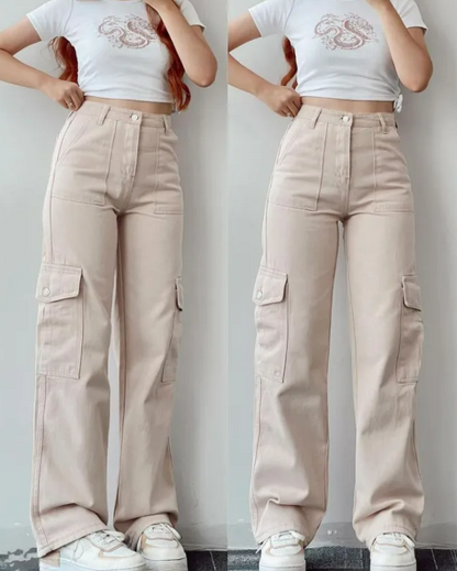 Big Pockets wide leg three-dimensional Jeans