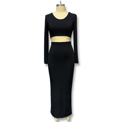 2-Piece Women’s Set – Long Sleeve & Slit Skirt