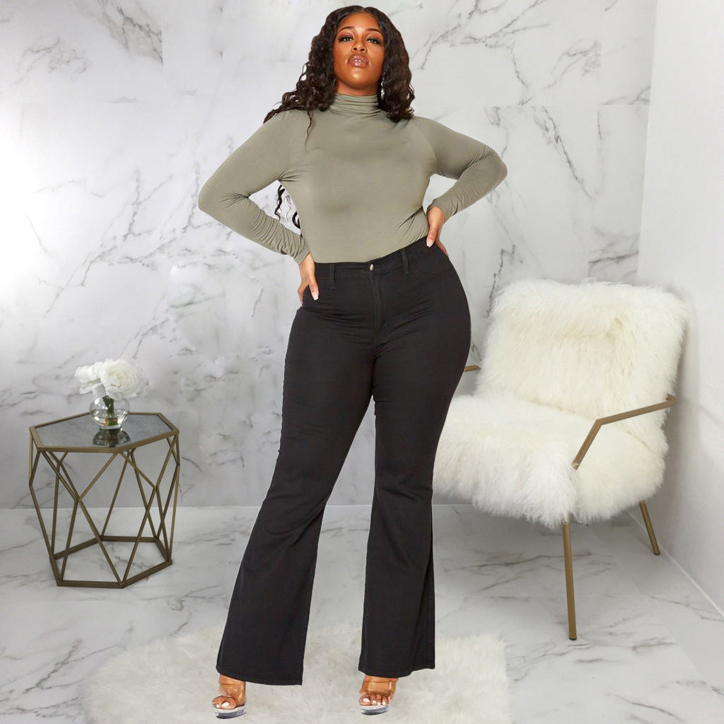 Plus Size Women's Slim Fit Wide Leg Flare Jeans