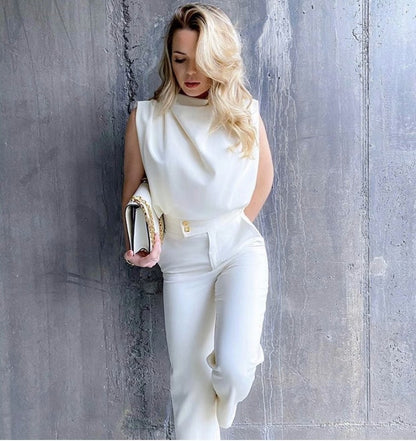 Casual Sleeveless mock neck Solid Color Blouse