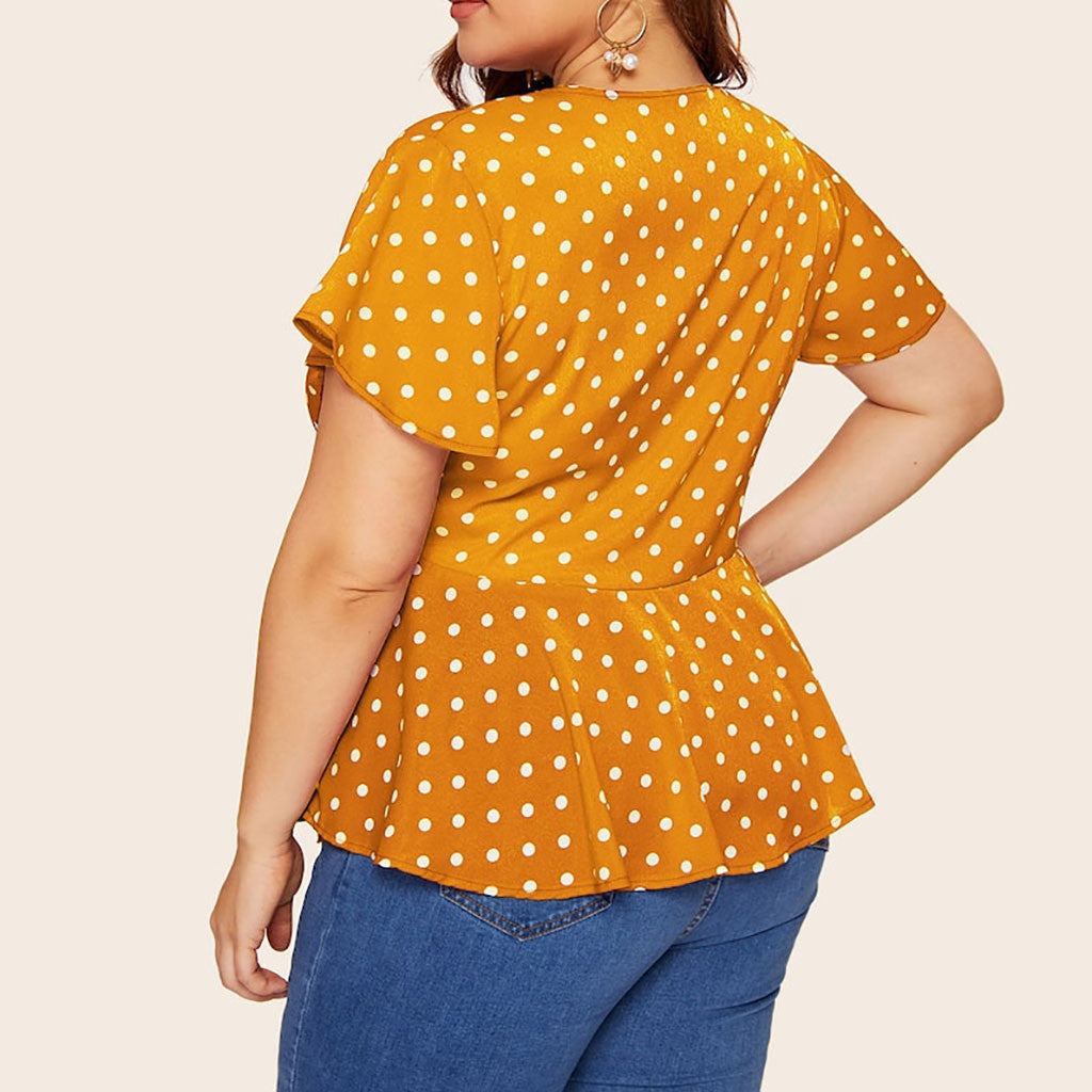Women's Polka Dot V-Neck Short Sleeve Top