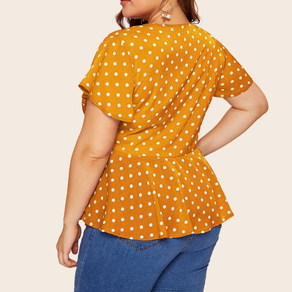 Women's Polka Dot V-Neck Short Sleeve Top