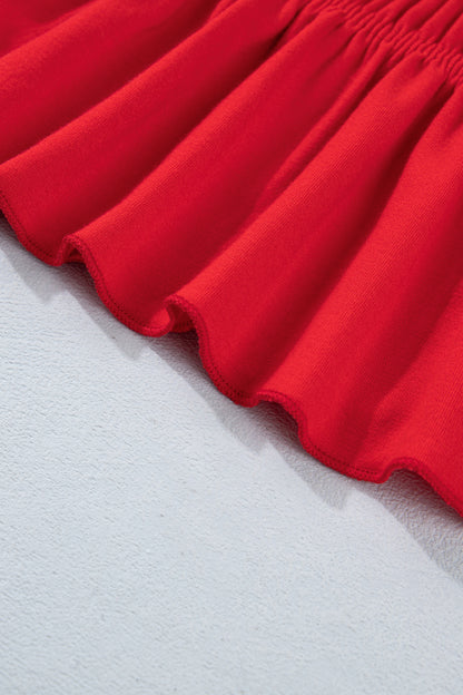 Fiery Red Shirred Slim Fit Ruffle Hem Tank Top