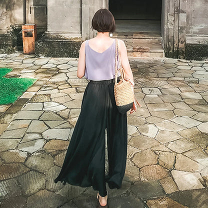 High-Waisted Chiffon Wide-Leg Trousers for Women