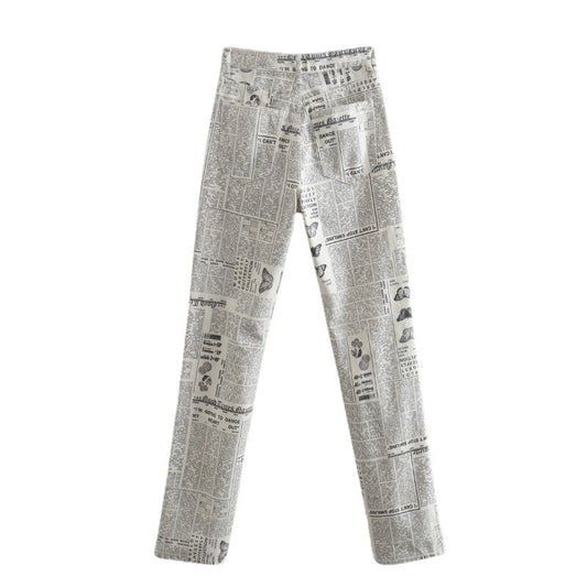 Print Patchwork Straight Pants for Women