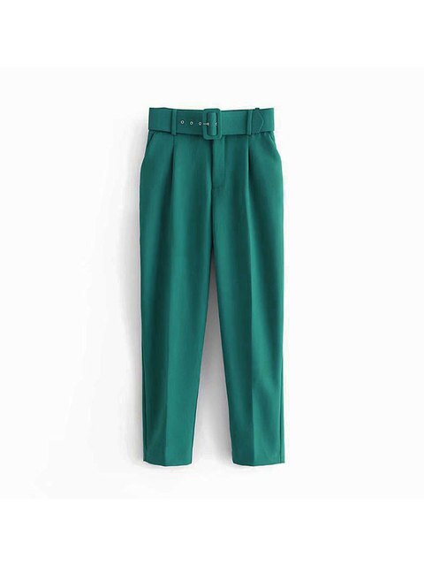 High Waist Slim Fit Suit Pants with Belt