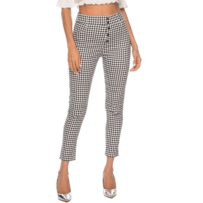 High-Waisted Checkered 3/4 Pencil Pants for Women