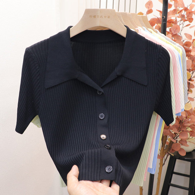 Women's Short Sleeve Silk Blend Polo Shirt - Unique Design