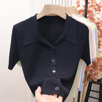 Women's Short Sleeve Silk Blend Polo Shirt - Unique Design