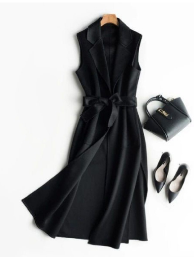 Sleeveless Wool Blend Long Vest for Women