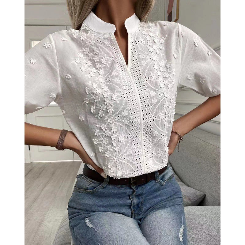 Summer Fashion Embroidered Short Sleeve Top