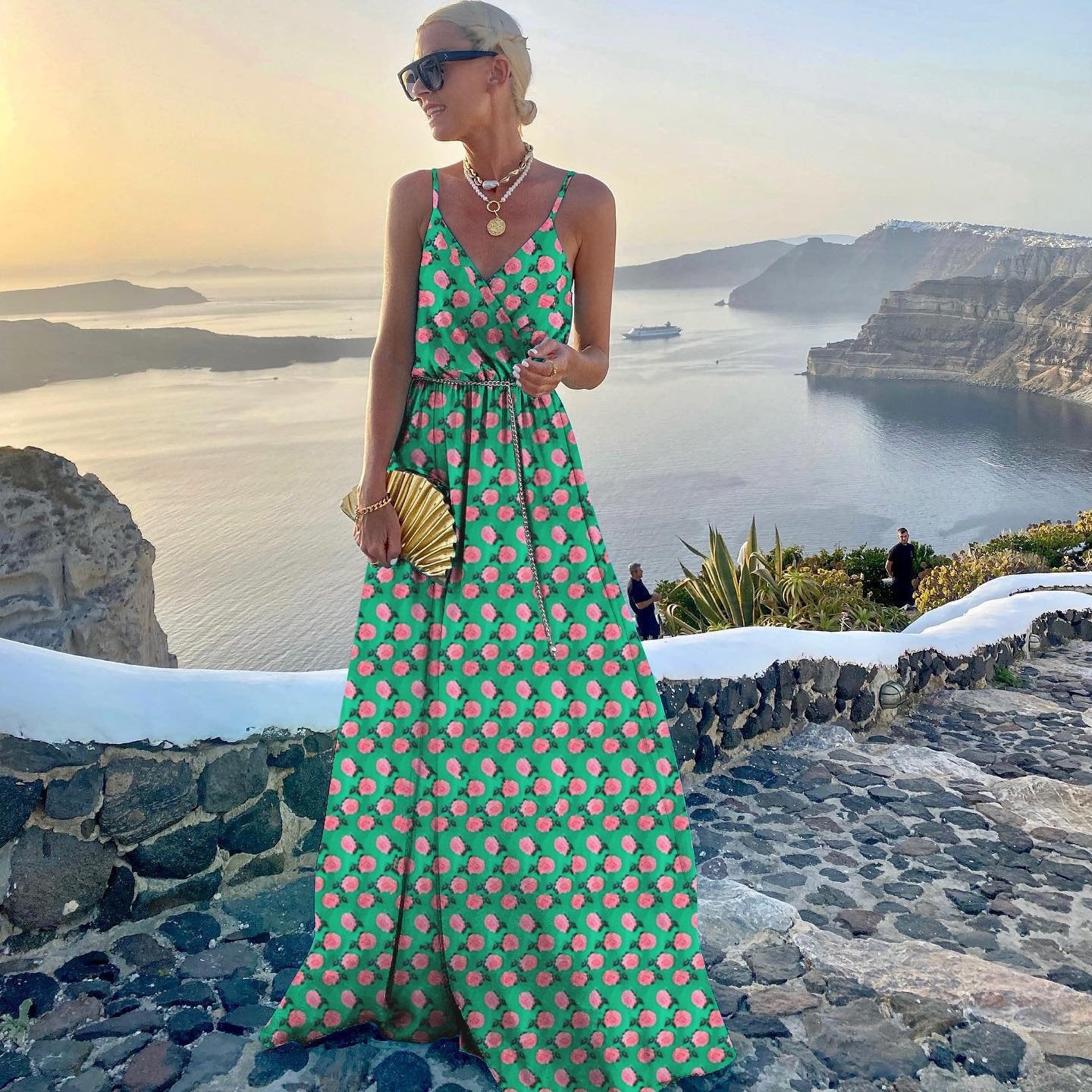 Women's Printed Large Swing Dress with Fashion Belt
