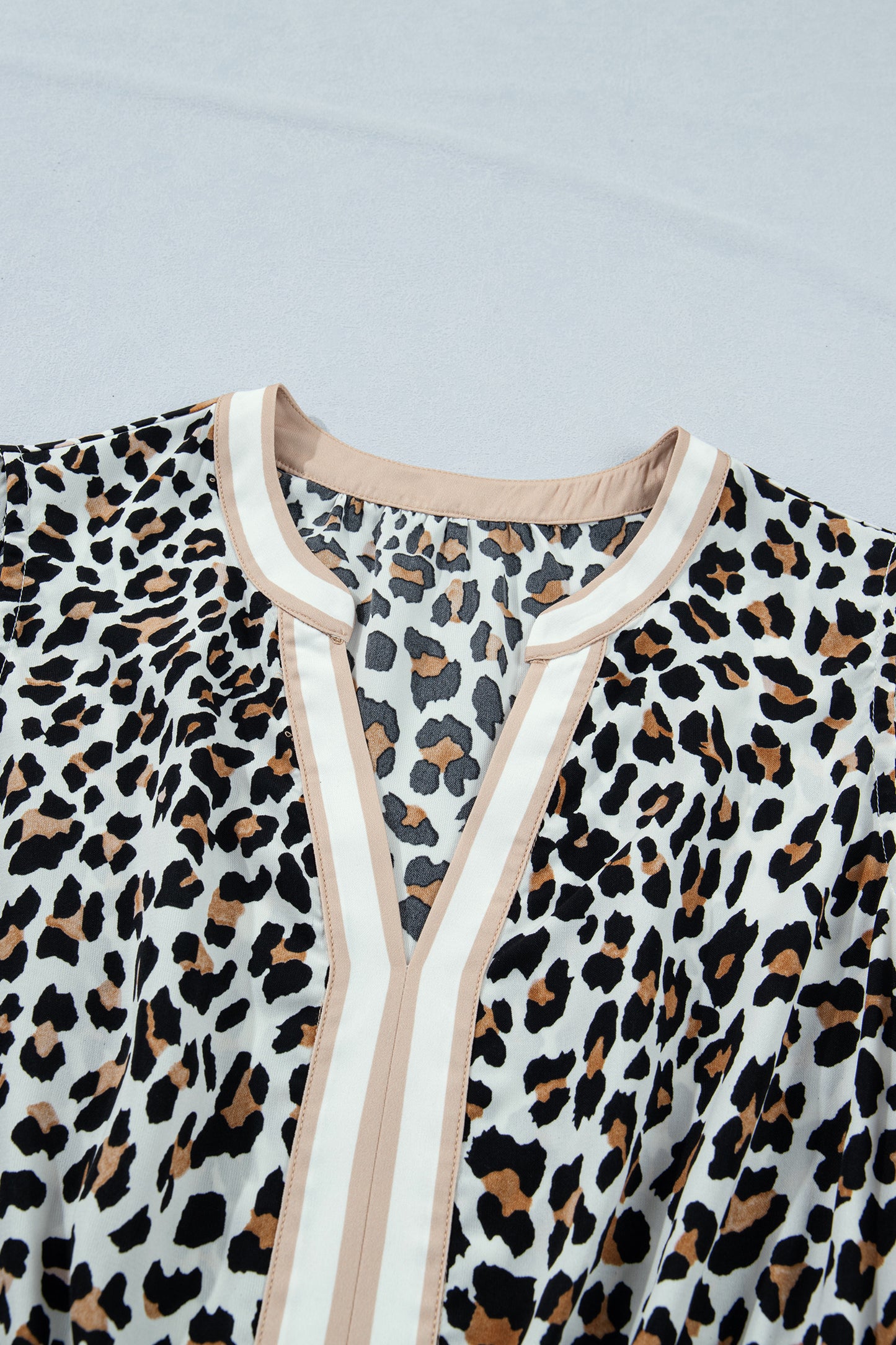 White Leopard Print Colorblock Trim Sleeveless Midi Dress