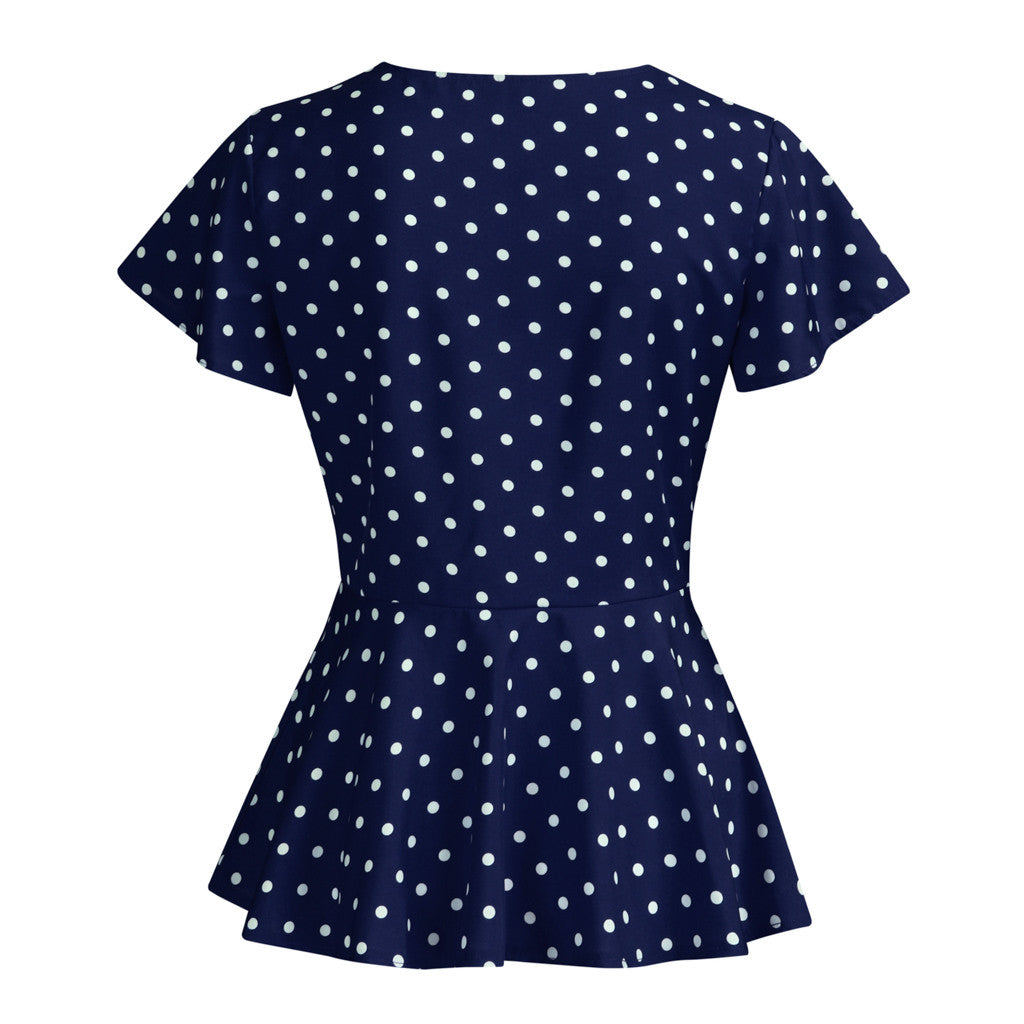 Women's Polka Dot V-Neck Short Sleeve Top