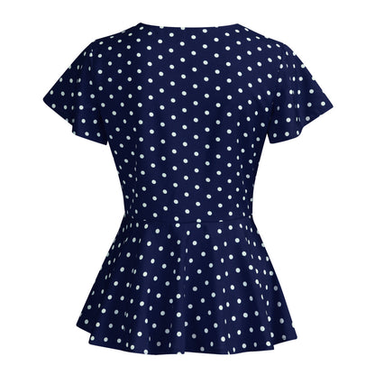 Women's Polka Dot V-Neck Short Sleeve Top