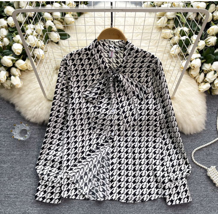 European Style Women's Long Sleeve Bow Blouse