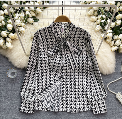 European Style Women's Long Sleeve Bow Blouse