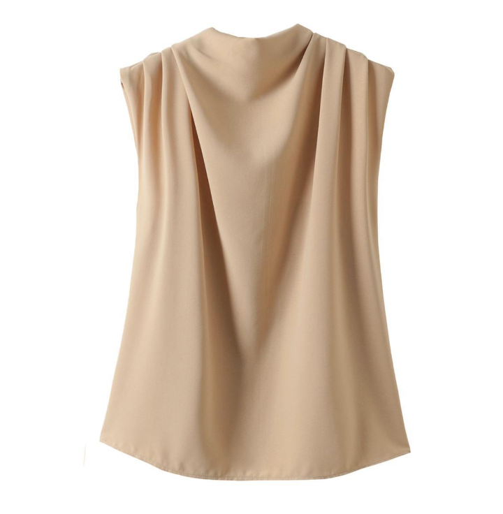 Casual Sleeveless mock neck Solid Color Blouse