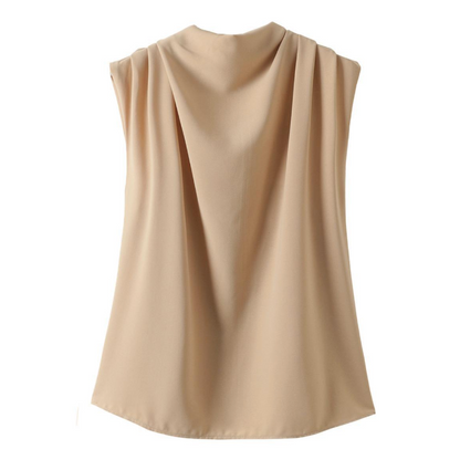 Casual Sleeveless mock neck Solid Color Blouse