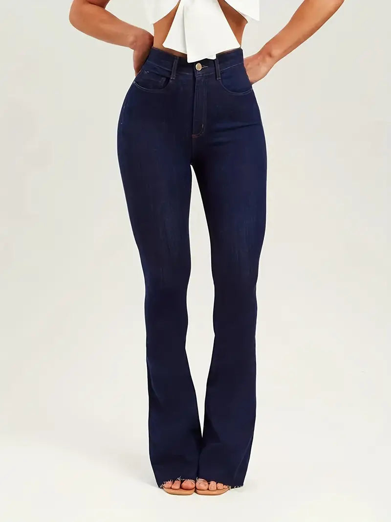 Solid Color Butt Lifting Mid- Rise Flare Jeans
