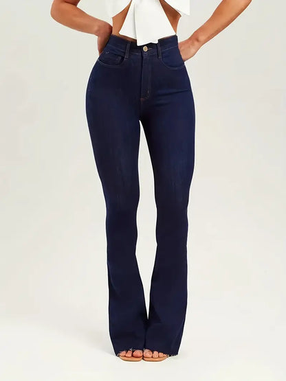 Solid Color Butt Lifting Mid- Rise Flare Jeans
