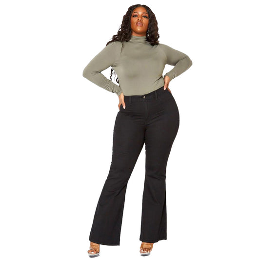 Plus Size Women's Slim Fit Wide Leg Flare Jeans