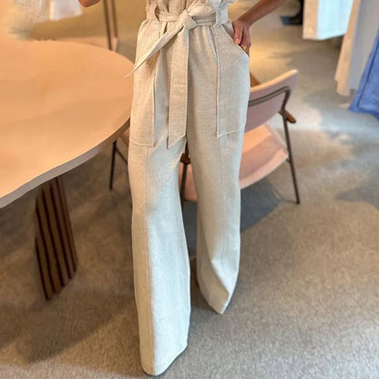 Women's Fashion Polo Neck wide leg Jumpsuit with Belt