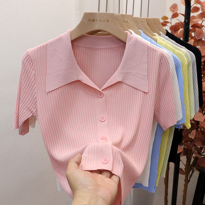 Women's Short Sleeve Silk Blend Polo Shirt - Unique Design