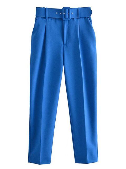 High Waist Slim Fit Suit Pants with Belt