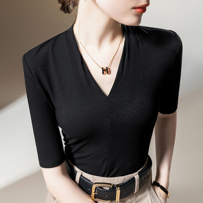 Women's Middle Sleeve Deep V Neck Top