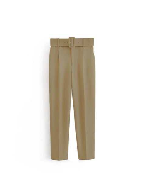 High Waist Slim Fit Suit Pants with Belt