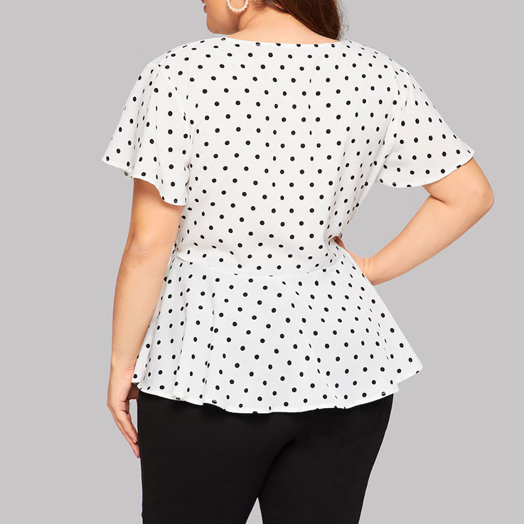 Women's Polka Dot V-Neck Short Sleeve Top