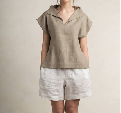 Women’s Cotton Linen Outdoor Short Sleeve Top