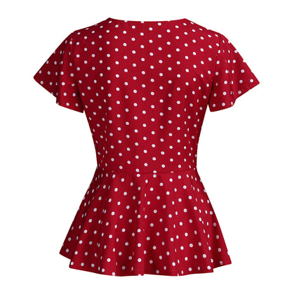 Women's Polka Dot V-Neck Short Sleeve Top